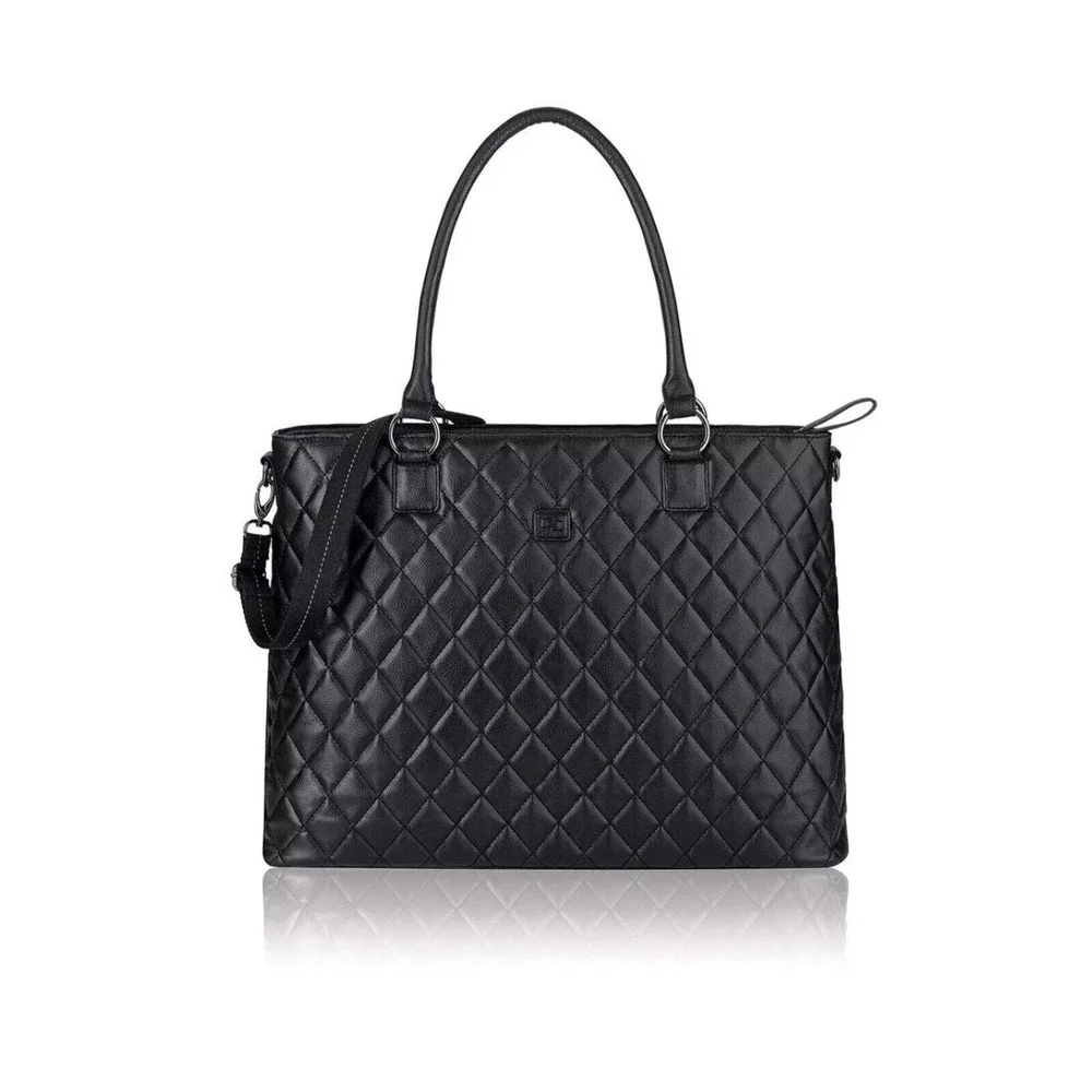 Solo New York Quilted Laptop Tote Bag Black Work Briefcase Crossbody Strap